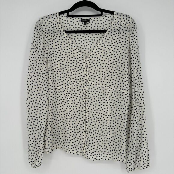 Talbots Tops - Talbots Womens Button Up Blouse Top Size 10 Navy White Polka Dots Classic Career